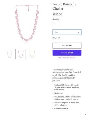 Barbie Pink Butterfly Choker Necklace
